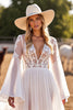 Load image into Gallery viewer, White Flare Sleeves Boho Western Chiffon Wedding Dress with Lace