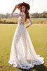 Load image into Gallery viewer, Boho White Long Sleeves Lace Western Wedding Dress with Slit
