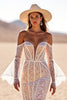 Load image into Gallery viewer, Boho White Flare Sleeves Lace Western Corset Wedding Dress