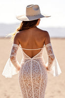 Load image into Gallery viewer, Boho White Flare Sleeves Lace Western Corset Wedding Dress