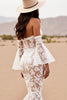 Load image into Gallery viewer, Boho Mermaid White Lace Corset Western Wedding Dress with Sleeves