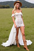 Load image into Gallery viewer, Women White Lace High-Low Boho Western Corset Wedding Dress Off the Shoulder Cowgirl Wedding Dress