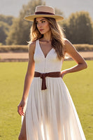 Load image into Gallery viewer, Boho White V-Neck Chiffon Sweep Train Western Wedding Dress