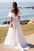 Load image into Gallery viewer, White Deep V-Neck Puff Sleeves Sweep Train Wedding Dress