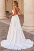 Load image into Gallery viewer, White Satin Halter A Line Sweep Train Wedding Dress