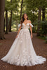 Load image into Gallery viewer, White Floral Tulle Sweep Train Corset Wedding Dress with Lace