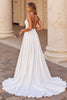 Load image into Gallery viewer, White Halter Satin Sweep Train Wedding Dress with Keyhole