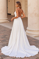 Load image into Gallery viewer, White Halter Satin Sweep Train Wedding Dress with Keyhole