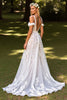 Load image into Gallery viewer, Floral White Sweep Train Corset Wedding Dress with Appliques