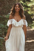 Load image into Gallery viewer, Chiffon White Boho Sweep Train Wedding Dress with Ruffles