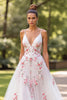 Load image into Gallery viewer, Floral White Tulle Spaghetti Straps Sweep Train Wedding Dress
