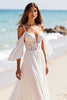 Load image into Gallery viewer, White Chiffon Boho Cold Shoulder Sweep Train Wedding Dress with Sleeves