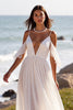 Load image into Gallery viewer, White Chiffon Boho Sweep Train Wedding Dress with Ruffles