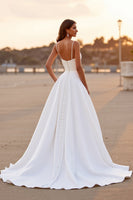 Load image into Gallery viewer, White Satin Ruched High-Low Sheath Wedding Dress