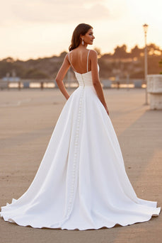 White Satin Ruched High-Low Sheath Wedding Dress