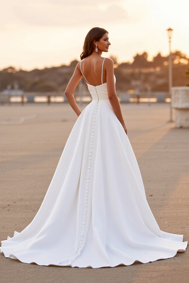 Load image into Gallery viewer, White Satin Ruched High-Low Sheath Wedding Dress