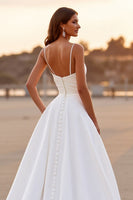 Load image into Gallery viewer, White Satin Ruched High-Low Sheath Wedding Dress