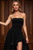 Load image into Gallery viewer, Black Strapless A Line Satin High-Low Cocktail Dress