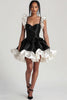 Load image into Gallery viewer, Black Satin Tiered A Line Short Cocktail Dress with Ruffles