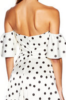 Load image into Gallery viewer, White and Black Off the Shoulder Tight Short Polka Dot Dress with Slit