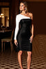 Load image into Gallery viewer, Black and White Patchwork One Shoulder Short Cocktail Dress with Sleeves