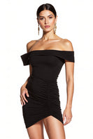 Load image into Gallery viewer, Black Ruched Off the Shoulder Tight Short Cocktail Dress
