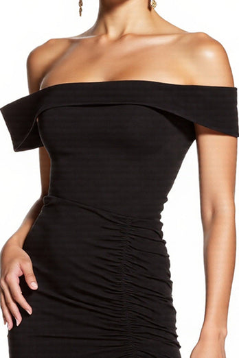 Black Ruched Off the Shoulder Tight Short Cocktail Dress