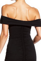Load image into Gallery viewer, Black Ruched Off the Shoulder Tight Short Cocktail Dress
