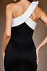 Load image into Gallery viewer, Black and White Patchwork Short Cocktail Dress with Bow