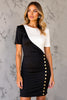 Load image into Gallery viewer, Black and White Patchwork Tight Short Sleeves Satin Cocktail Dress