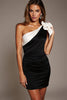 Load image into Gallery viewer, Black and White Patchwork One Shoulder Tight Short Cocktail Dress with Bow