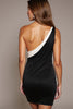 Load image into Gallery viewer, Black and White Patchwork One Shoulder Tight Short Cocktail Dress with Bow