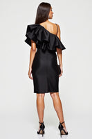 Load image into Gallery viewer, Black Tight One Shoulder Short Cocktail Dress with Ruffles