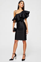Load image into Gallery viewer, Black Tight One Shoulder Short Cocktail Dress with Ruffles