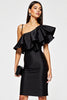 Load image into Gallery viewer, Black Tight One Shoulder Short Cocktail Dress with Ruffles