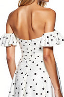 Load image into Gallery viewer, White and Black Strapless Short Polka Dot Dress with Sleeves