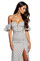 Load image into Gallery viewer, Black and White Maxi Sheath Polka Dot Dress with Slit