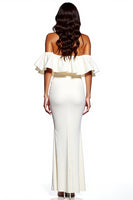 Load image into Gallery viewer, White Off the Shoulder Sheath Satin Maxi Formal Dress with Slit