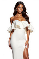 Load image into Gallery viewer, White Off the Shoulder Sheath Satin Maxi Formal Dress with Slit