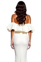 Load image into Gallery viewer, White Off the Shoulder Sheath Satin Maxi Formal Dress with Slit