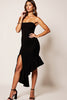 Load image into Gallery viewer, Black Satin Strapless Asymmetrical Cocktail Dress with Slit