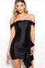 Load image into Gallery viewer, Black Satin Off the Shoulder Short Tight Cocktail Dress with Ruffles