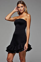 Load image into Gallery viewer, Black Tight Tiered Strapless Short Cocktail Dress with Ruffles