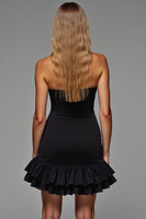 Load image into Gallery viewer, Black Tight Tiered Strapless Short Cocktail Dress with Ruffles