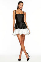 Load image into Gallery viewer, Black and White Patchwork Spaghetti Straps A Line Short Satin Cocktail Dress
