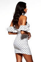 Load image into Gallery viewer, White and Black Tight Sweetheart Short Polka Dot Dress with Sleeves