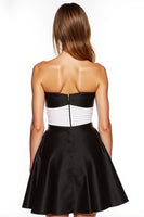 Load image into Gallery viewer, Black and White Patchwork Strapless Satin Short Cocktail Dress with Pockets