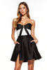 Load image into Gallery viewer, Black and White Patchwork Strapless Satin Short Cocktail Dress with Pockets