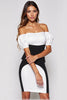 Load image into Gallery viewer, Black and White Patchwork Puff Sleeves Short Tight Cocktail Dress