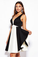 Load image into Gallery viewer, Simple Black and White Patchwork V-Neck A Line Short Cocktail Dress
